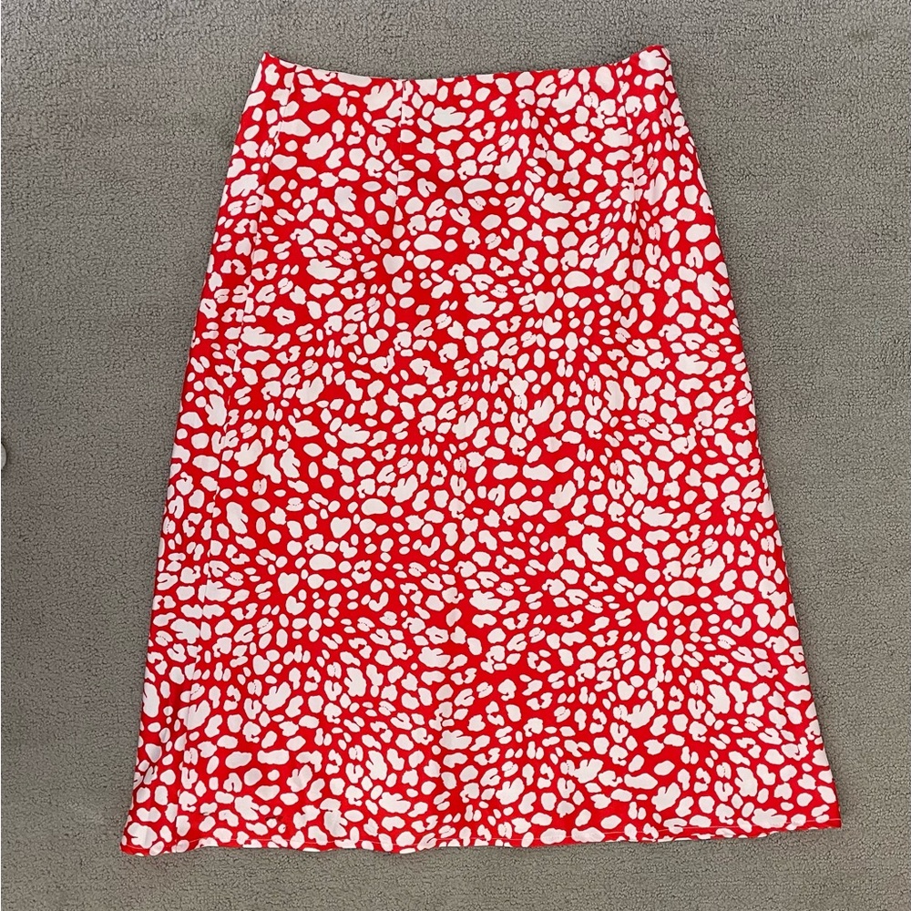 Lulus silk red and white midi skirt